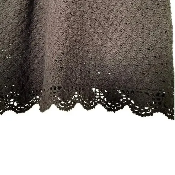 Vintage AGW Division of Graff Black Open Knit Cardigan XL Floral Embroidered - Picture 11 of 11